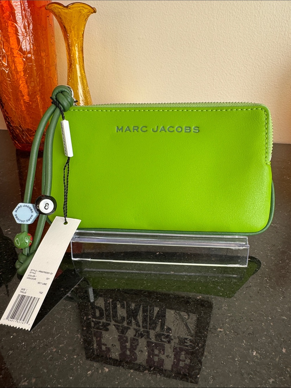 Marc Jacobs Neon Green Leather Tablet Sleeve with Charm Zip